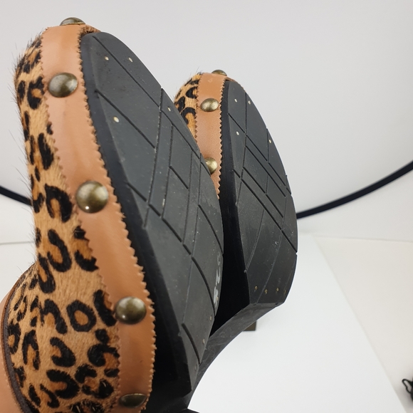Tommy Hilfiger mules leopard pony hair wooden high heels size 8 - Picture 9 of 16